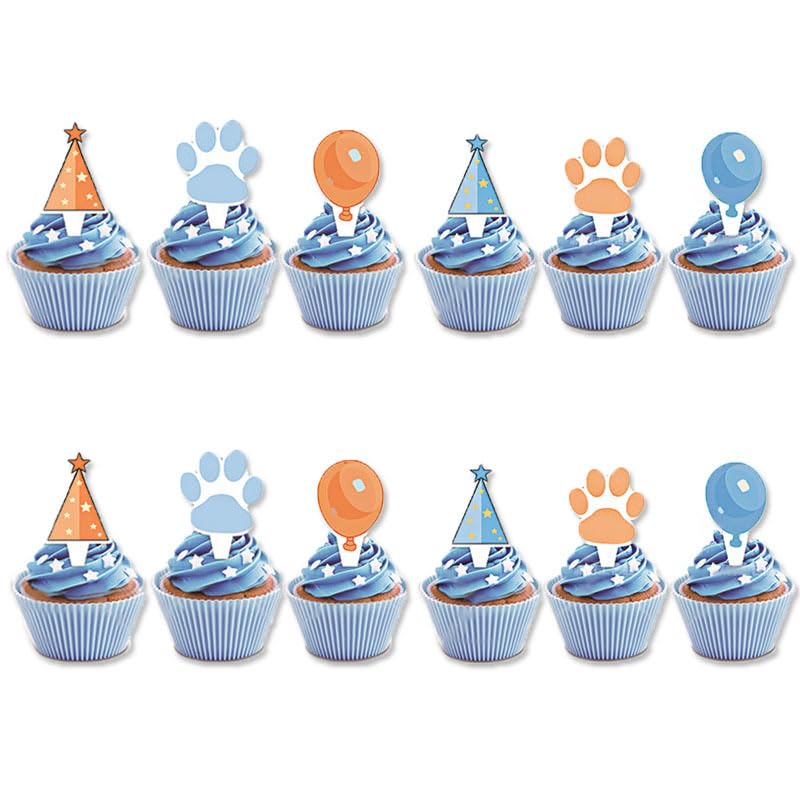 BIEUFBJI Blue Dog Birthday Cake Topper Cupcake Boys Girls Puppy Paw Baby Shower Birthday Party Cake Decorations Supplies - Image 3